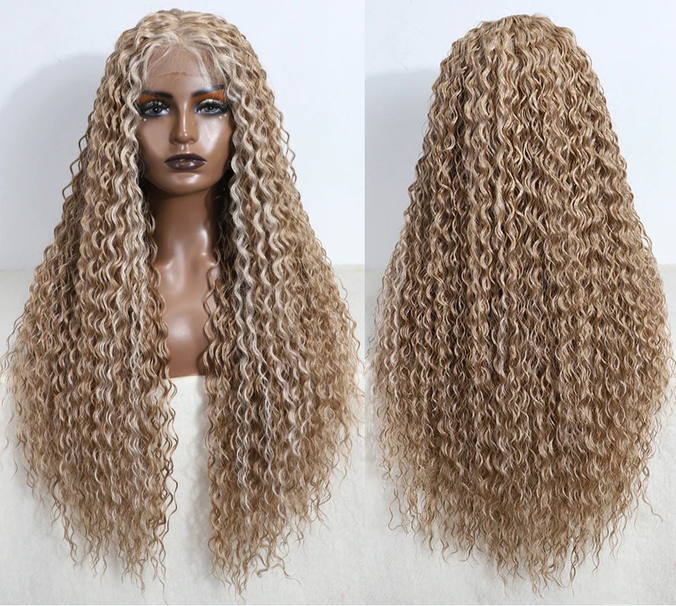 Curly 31 Inch Ombre Blonde Lace Front Wig blonde