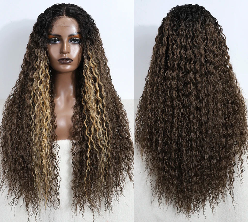 Curly 31 Inch Ombre Blonde Lace Front Wig brown/ blonde