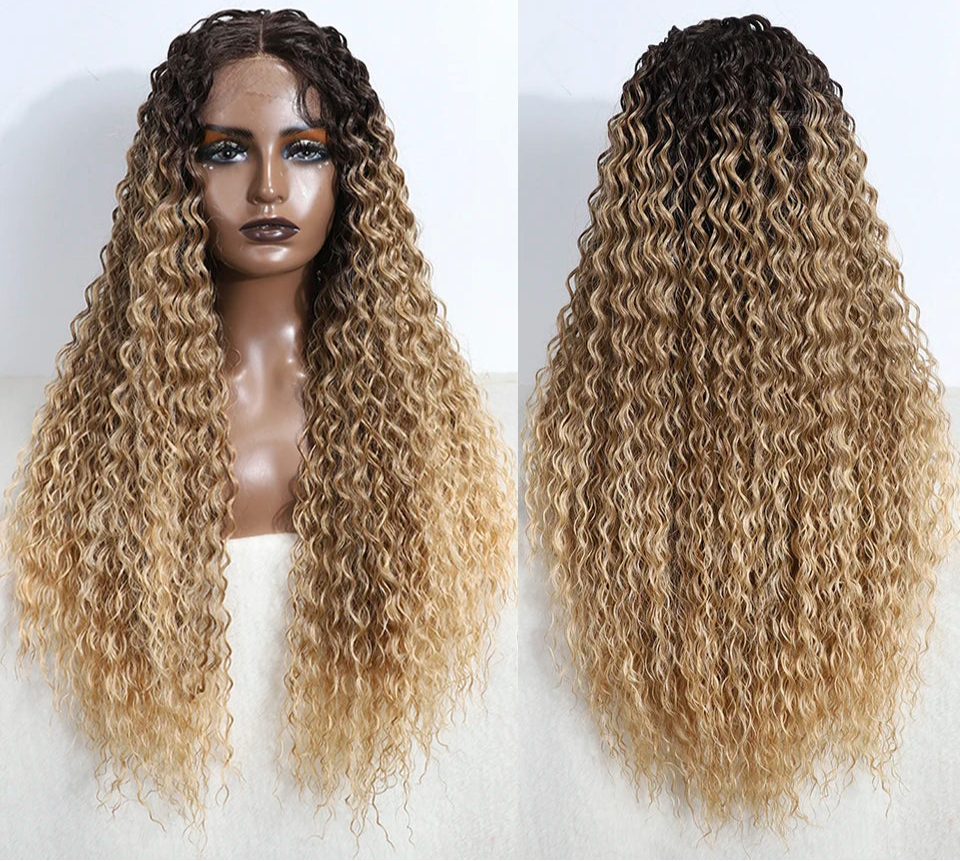 Curly 31 Inch Ombre Blonde Lace Front Wig black/ blonde