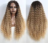 Curly 31 Inch Ombre Blonde Lace Front Wig black/ blonde