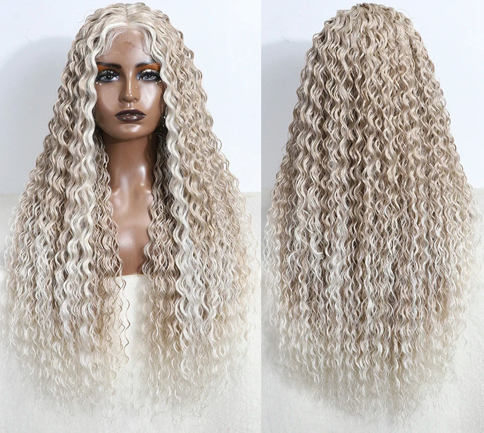 Curly 31 Inch Ombre Blonde Lace Front Wig white