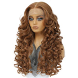 Light Brown Curly Lace Front with Bangs Synthetic Wig