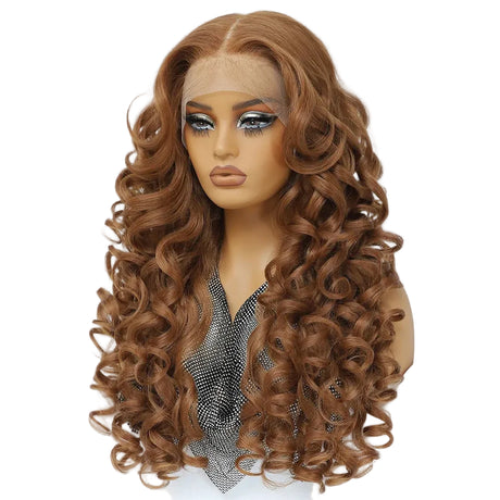 Light Brown Curly Lace Front with Bangs Synthetic Wig