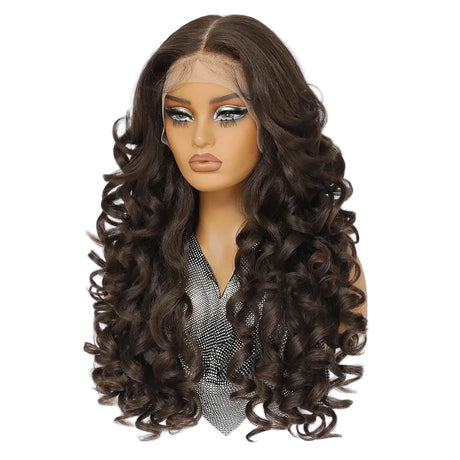 Black Curly Lace Front with Bangs Synthetic Wig