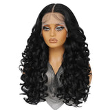 Black Curly Lace Front with Bangs Synthetic Wig