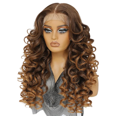 Brown Curly Lace Front with Bangs Synthetic Wig