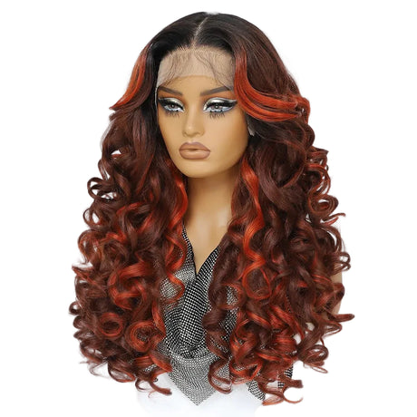 Red Curly Lace Front with Bangs Synthetic Wig