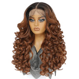 Brown Curly Lace Front with Bangs Synthetic Wig