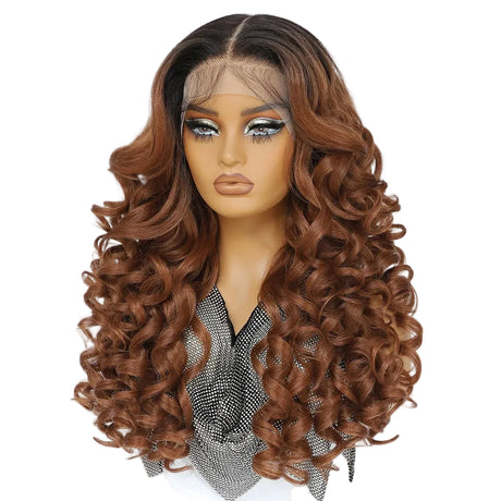 Brown Curly Lace Front with Bangs Synthetic Wig