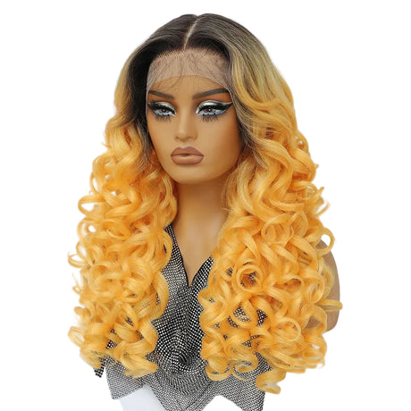 Orange Curly Lace Front with Bangs Synthetic Wig