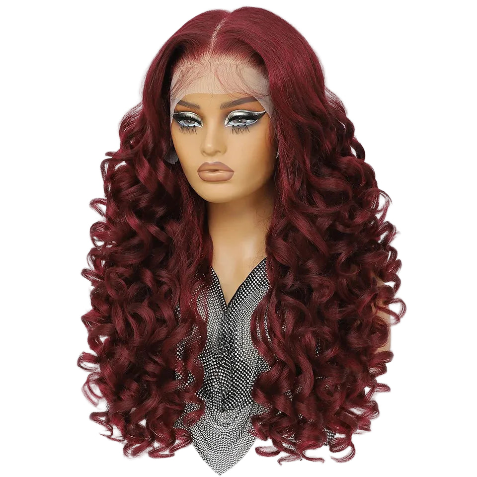 Red Curly Lace Front with Bangs Synthetic Wig