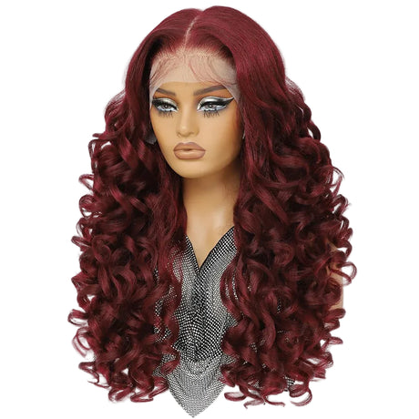 Red Curly Lace Front with Bangs Synthetic Wig