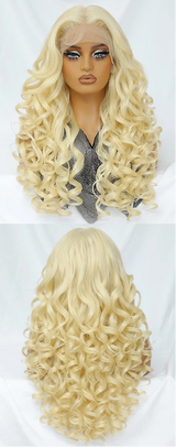 Blonde Curly Lace Front with Bangs Synthetic Wig