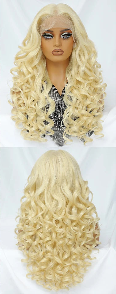 Blonde Curly Lace Front with Bangs Synthetic Wig