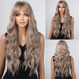 Ash Blonde Curly Long with Bangs Synthetic Wigs 