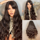 Brown Curly Long with Bangs Synthetic Wigs 