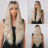 White Curly Long with Bangs Synthetic Wigs 