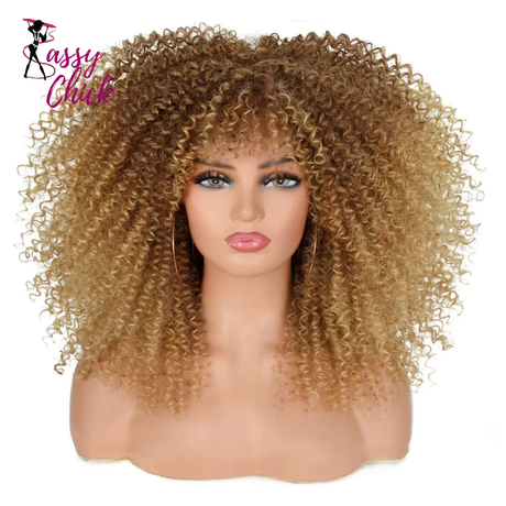 Curly Wigs Afro with Bangs Fiber Synthetic Sassy Chick Logo