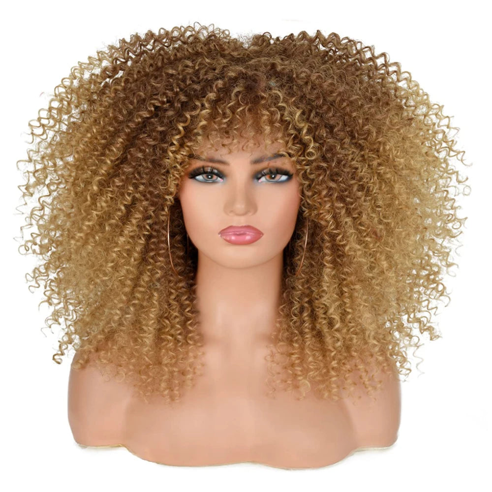 Curly Wigs Afro with Bangs Fiber Synthetic