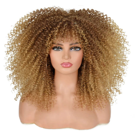 Curly Wigs Afro with Bangs Fiber Synthetic