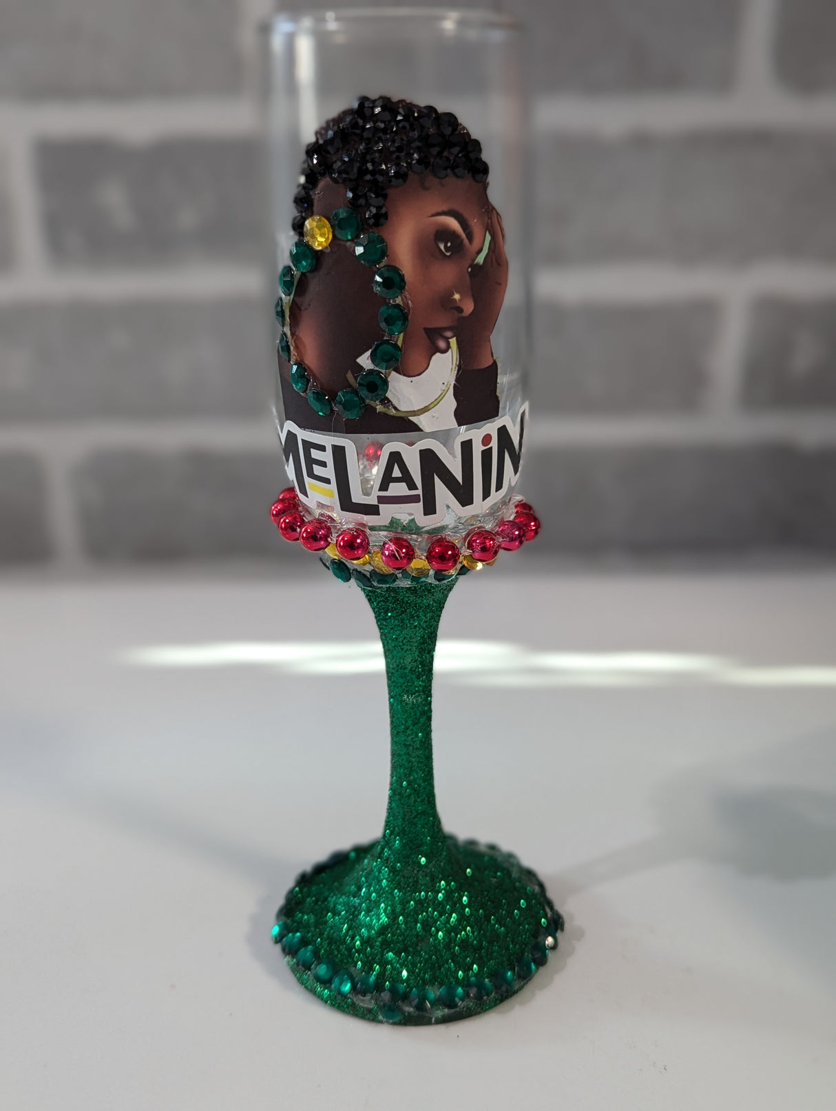 Custom Glitter Design Melanin Wine glass