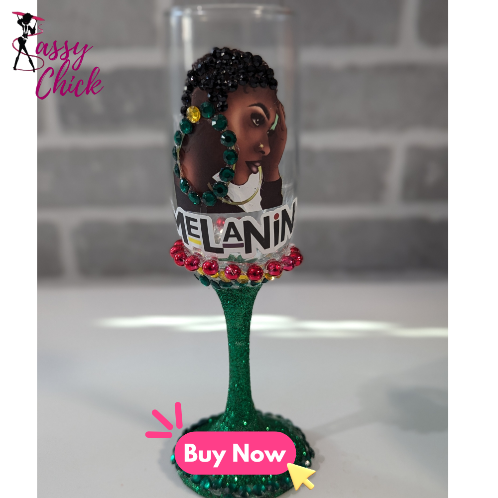 Custom Glitter Design Melanin Wine glass