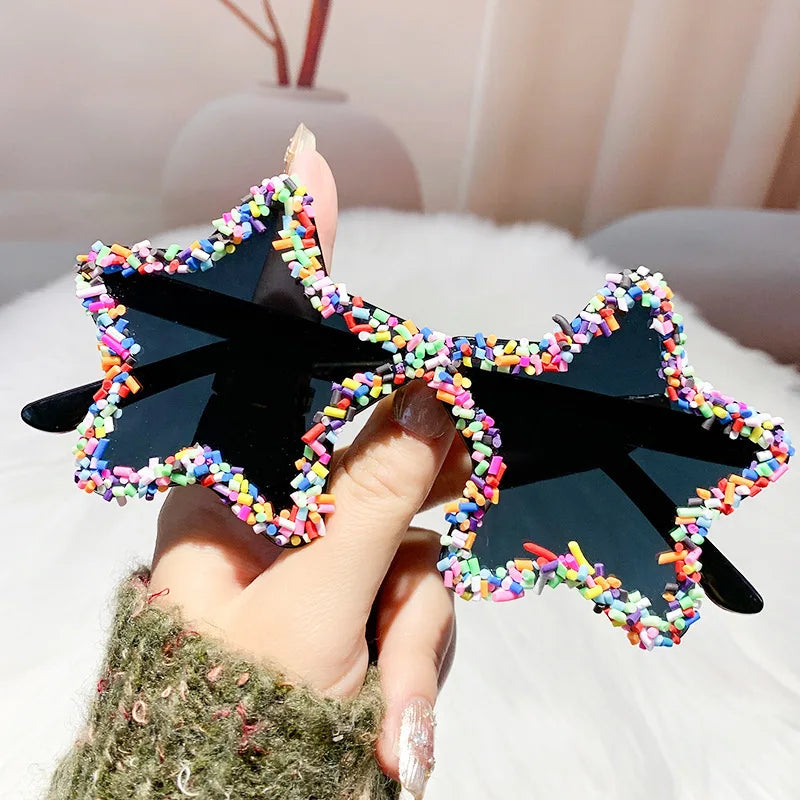 Black Cute Fashion Colorful Star Shape Sunglasses