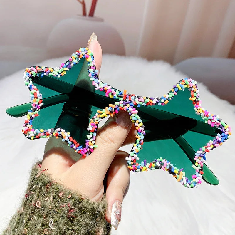 Green Cute Fashion Colorful Star Shape Sunglasses