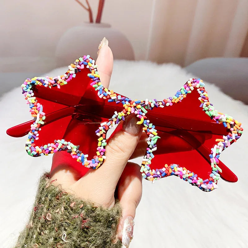 Red Cute Fashion Colorful Star Shape Sunglasses