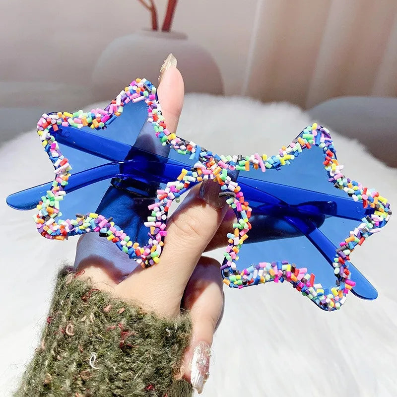 Blue Cute Fashion Colorful Star Shape Sunglasses