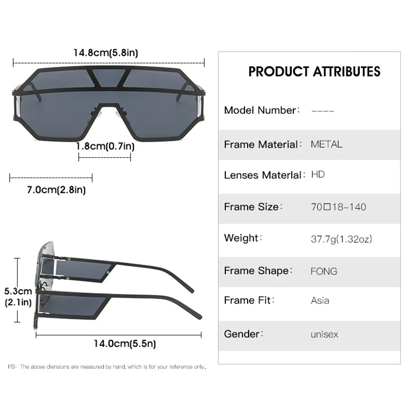 Size of Cyberpunk Oversized Big Frame UV400 Sunglasses