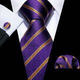 gold purple line pattern necktie set