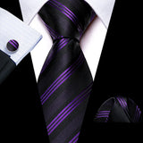 black purple line pattern necktie set