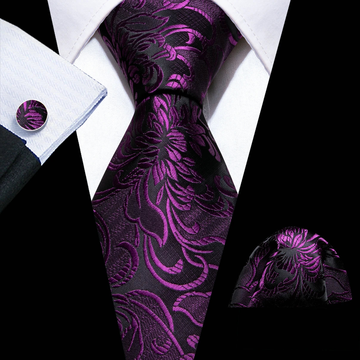 purple flower pattern necktie set