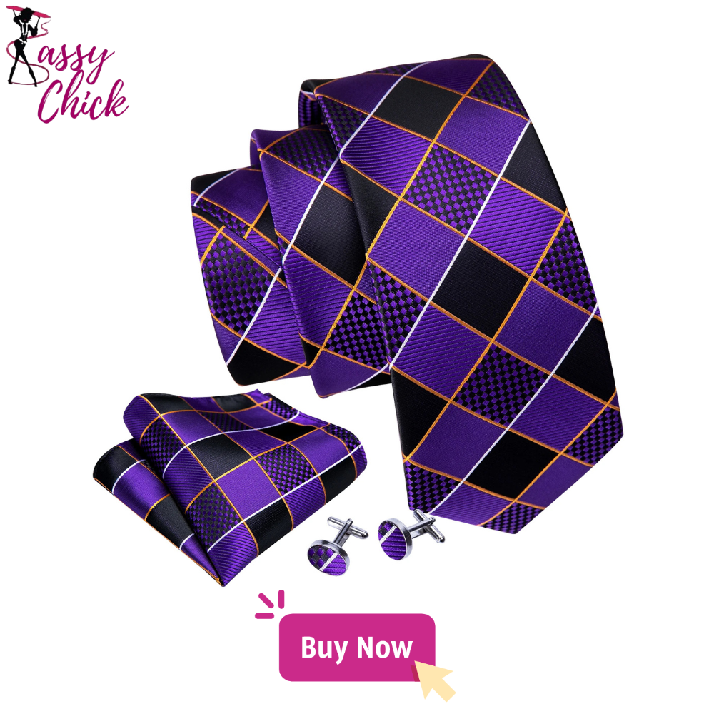 black gold purple diamond pattern necktie set sassy chick logo