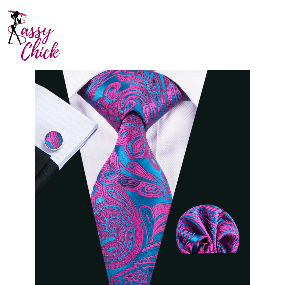 Dark Purple Silk Paisley Jacquard Handkerchief Cufflinks Necktie Sassy Chick Logo