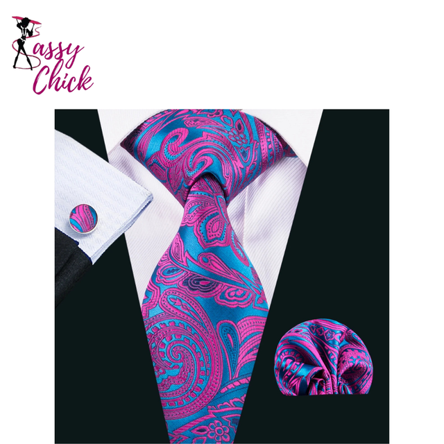 Dark Purple Silk Paisley Jacquard Handkerchief Cufflinks Necktie Sassy Chick Logo