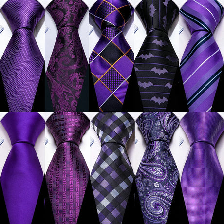 Collection of Dark Purple Silk Paisley Jacquard Handkerchief Cufflinks Necktie