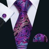 Dark Purple Silk Paisley Jacquard Handkerchief Cufflinks Necktie