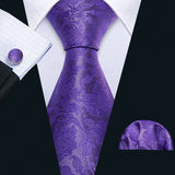 Dark Purple Silk Paisley Jacquard Handkerchief Cufflinks Necktie