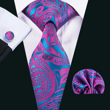 Dark Purple Silk Paisley Jacquard Handkerchief Cufflinks Necktie