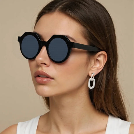 Model using Decorative Vintage Blue Light Blocking Sunglasses