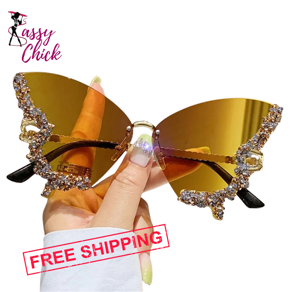 Diamond Butterfly  Rhinestone Sunglasses Sassy Chick Logo