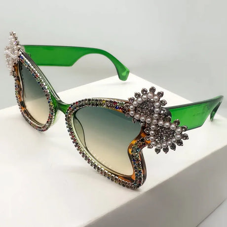 Green Diamond Butterfly Women Sunglasses