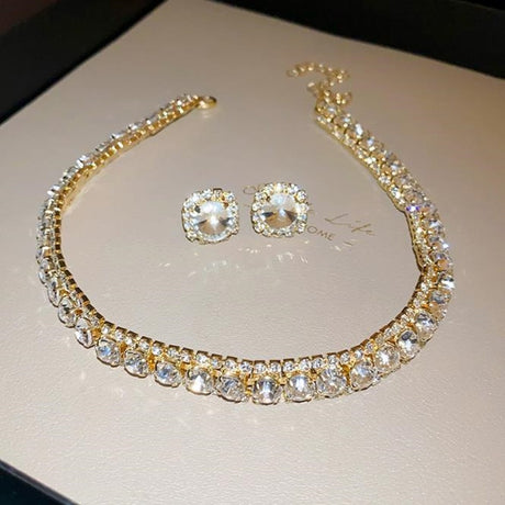 Gold Diamond Crystal Necklace Set