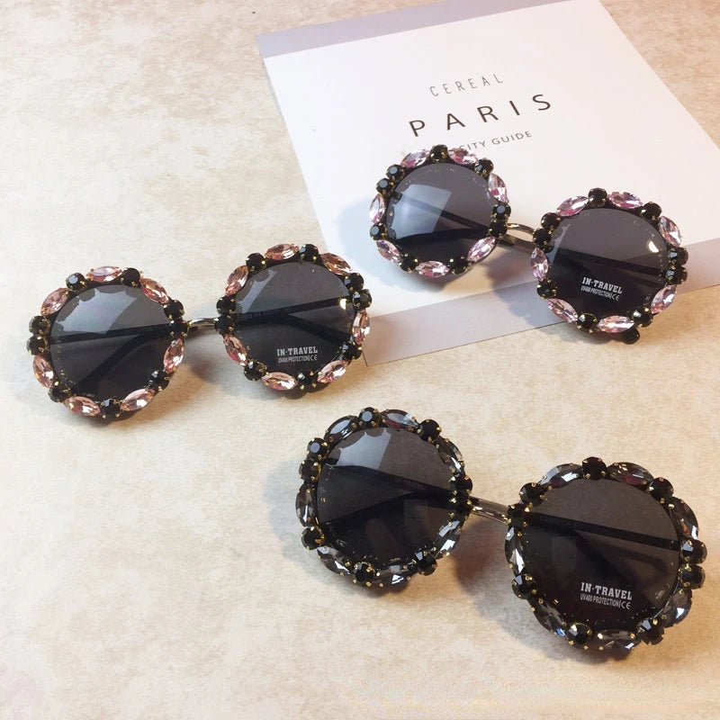 Collection of Diamond Crystal Round Sunglasses