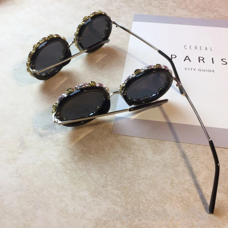 Collection of Diamond Crystal Round Sunglasses