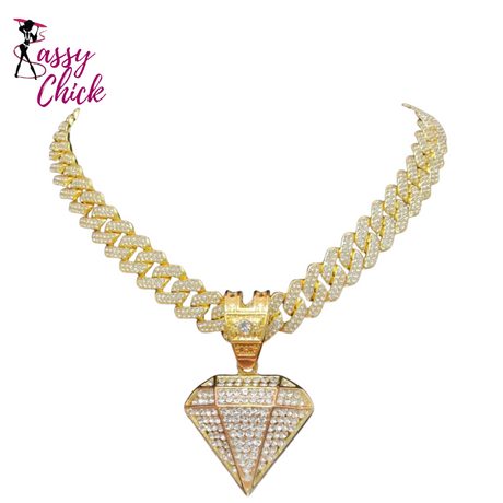 Diamond Design Cuban Chain Necklace Sassy Chick Logo