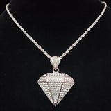 Silver Diamond Design Cuban Chain Necklace