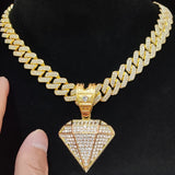 Gold Diamond Design Cuban Chain Necklace
